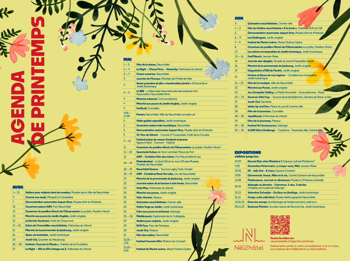 L'affiche de l'agenda, jaune avec des fleurs