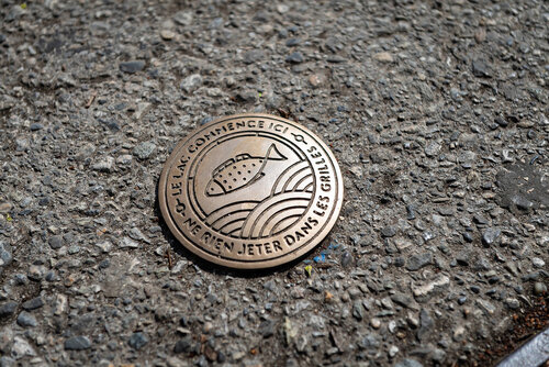 Un clou près d'une grille d'égout.